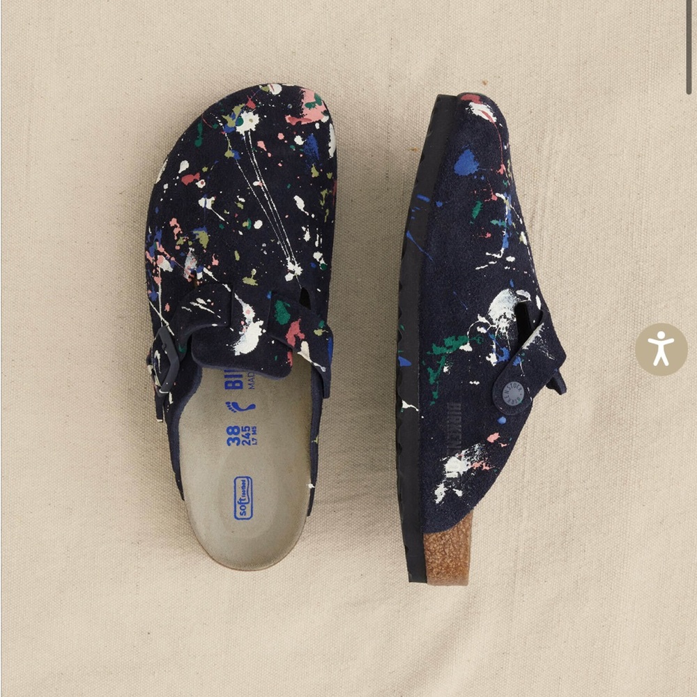The Great Boston Midnight Birkenstock. Blue w/ Bright Multi Paint. Never Worn.